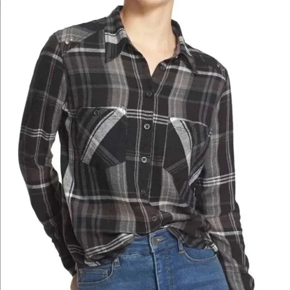 Free People Wesley Plaid Button-down cotton/linen blend size XS